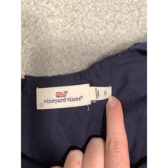 Vineyard Vines Womens Dress Linen Lined Navy Blue Embroidered Size 2 Fitted - Picture 8 of 12